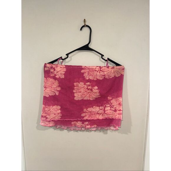 Free People Poppy Tube Top Pink Combo Floral Large - Picture 2 of 5